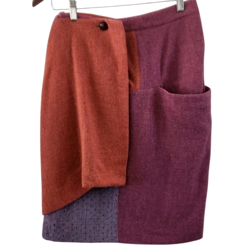 Vivienne Westwood Red Label Color Block Wrap Skirt Wool Italy Size 40 4 6